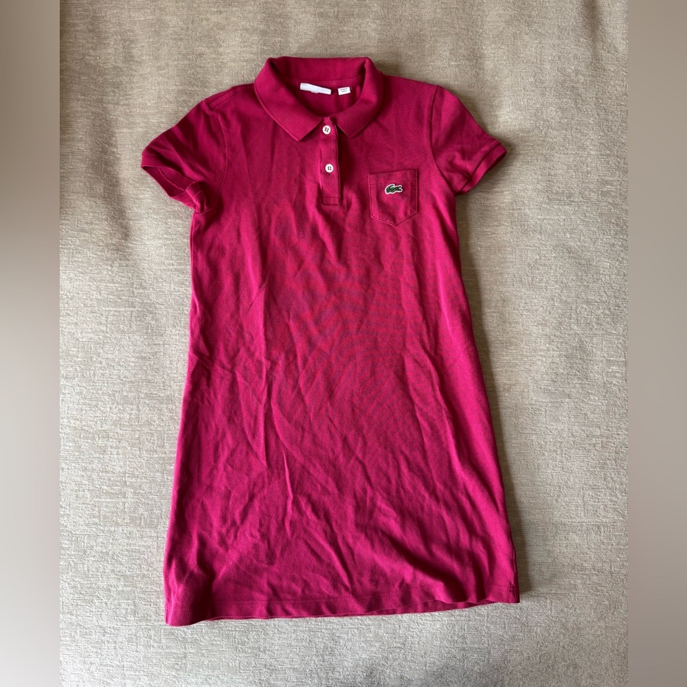 Lacoste Girls Polo Dress Pink Size 10 Large Logo Classic Preppy - Picture 4 of 10